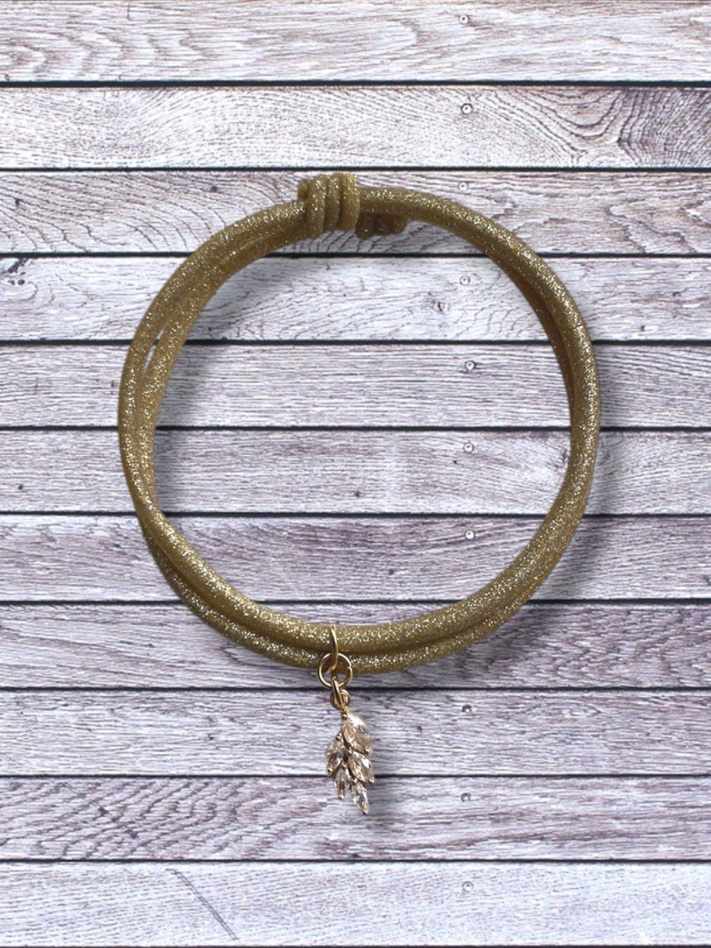 Polymer Clay Gold Glitter Bracelet Set with CZ Charm